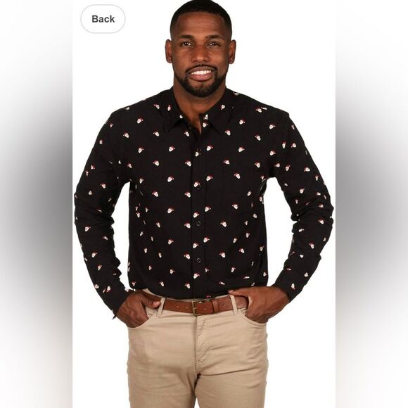 Tipsy Elves Mr. Claus Santa Print Button Down Christmas Shirt Size Medium - Picture 7 of 7